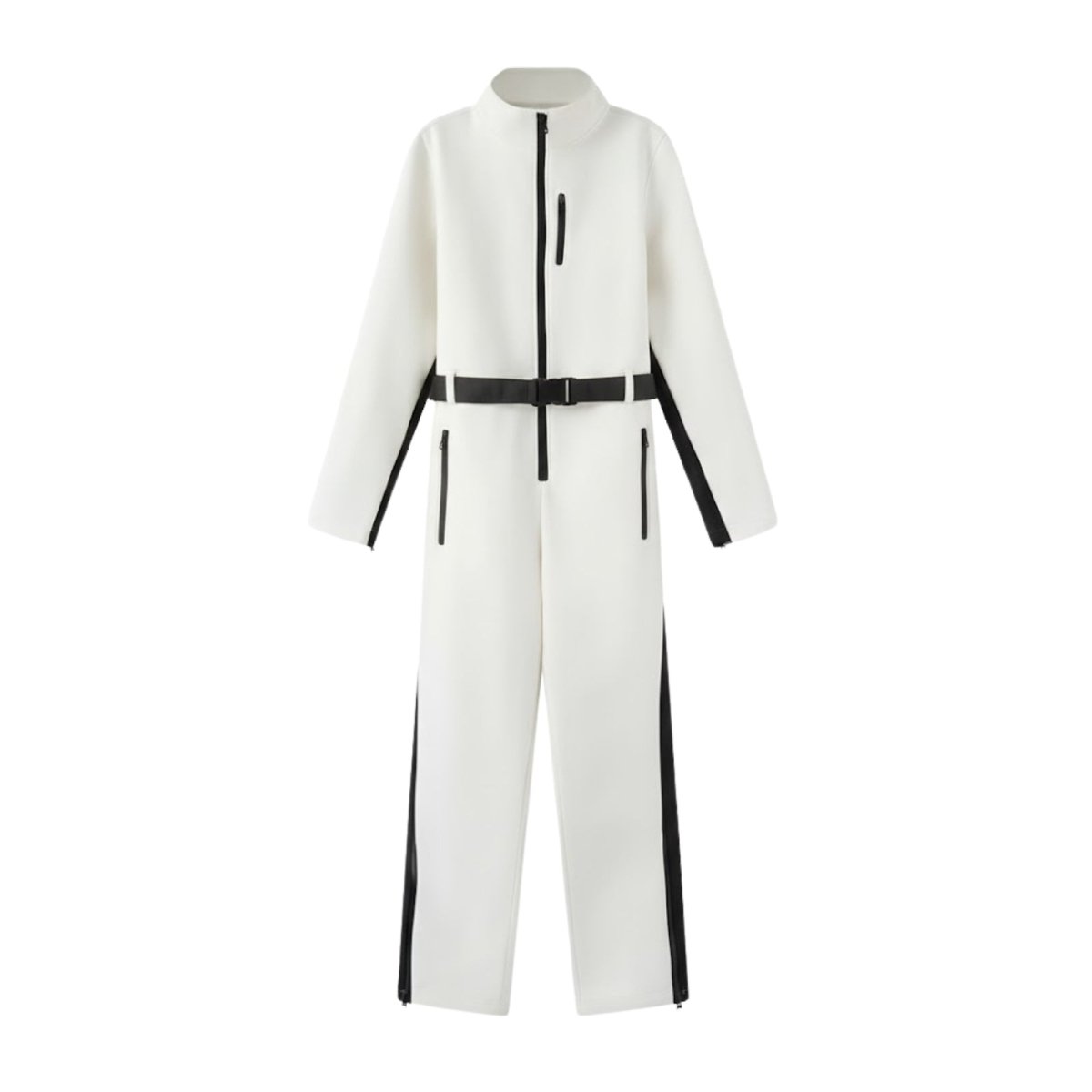 Ishbel | Women's White Belted Ski Jumpsuit with Fleece-Lined Collar