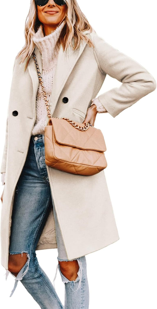 Clarice | Women's Double-Breasted Longline Coat with Notch Lapels