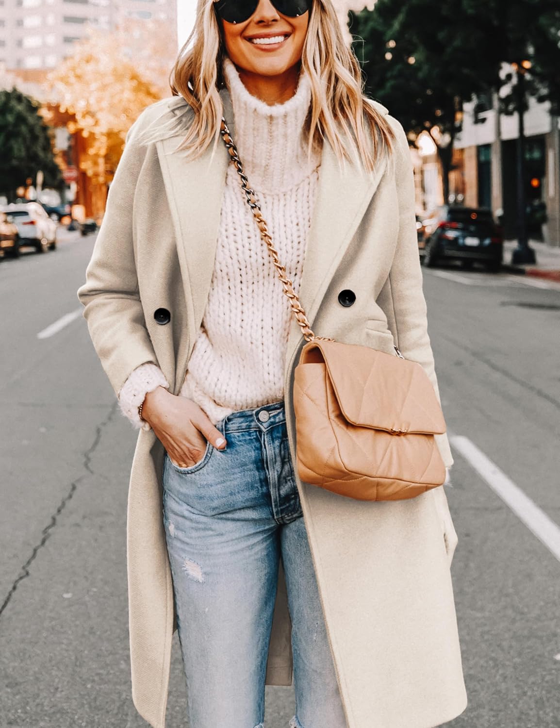 Clarice | Women's Double-Breasted Longline Coat with Notch Lapels