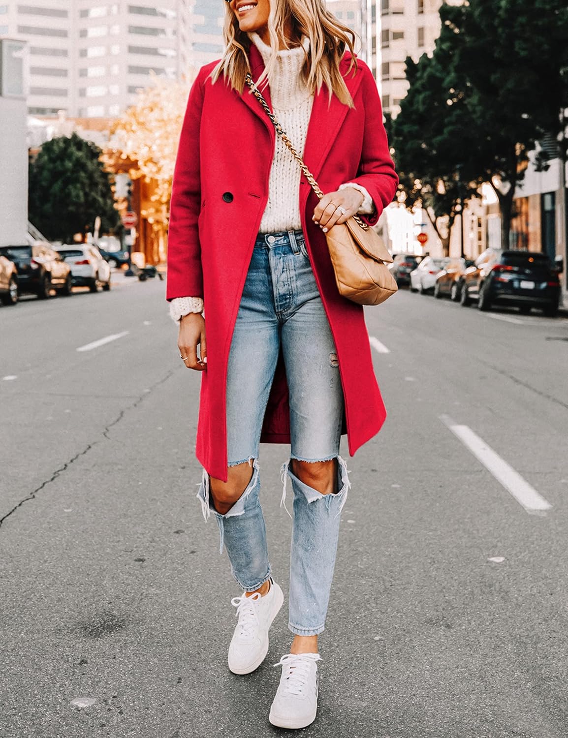Clarice | Women's Double-Breasted Longline Coat with Notch Lapels
