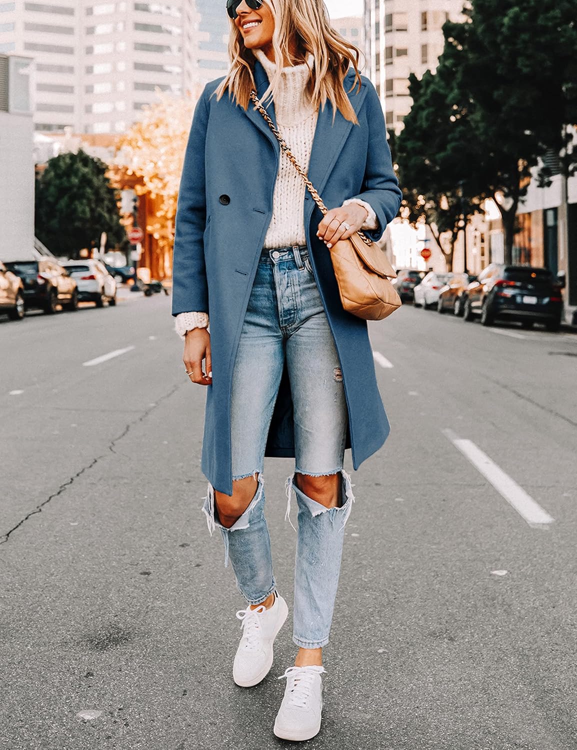 Clarice | Women's Double-Breasted Longline Coat with Notch Lapels