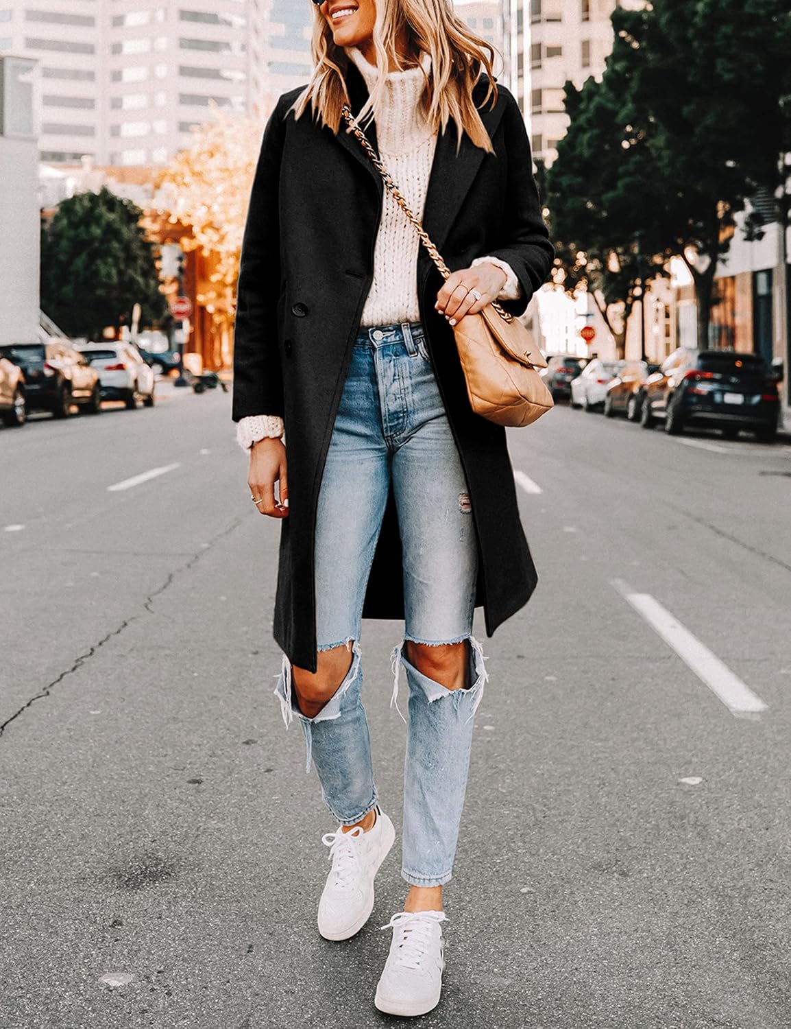 Clarice | Women's Double-Breasted Longline Coat with Notch Lapels