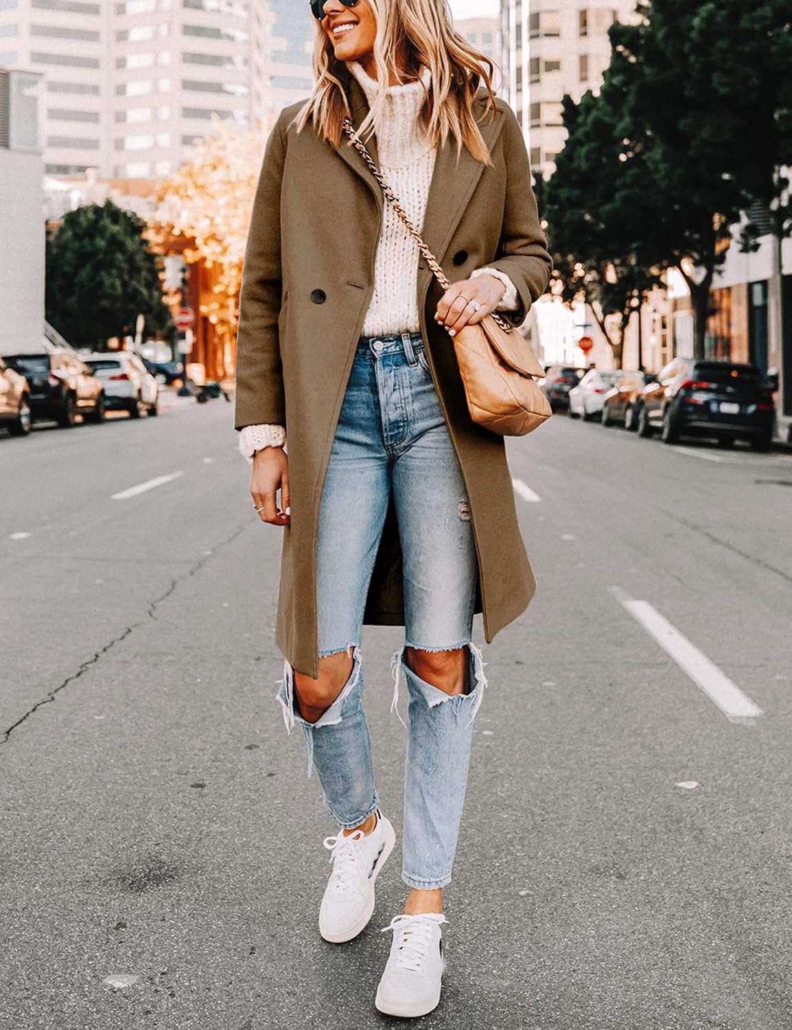 Clarice | Women's Double-Breasted Longline Coat with Notch Lapels