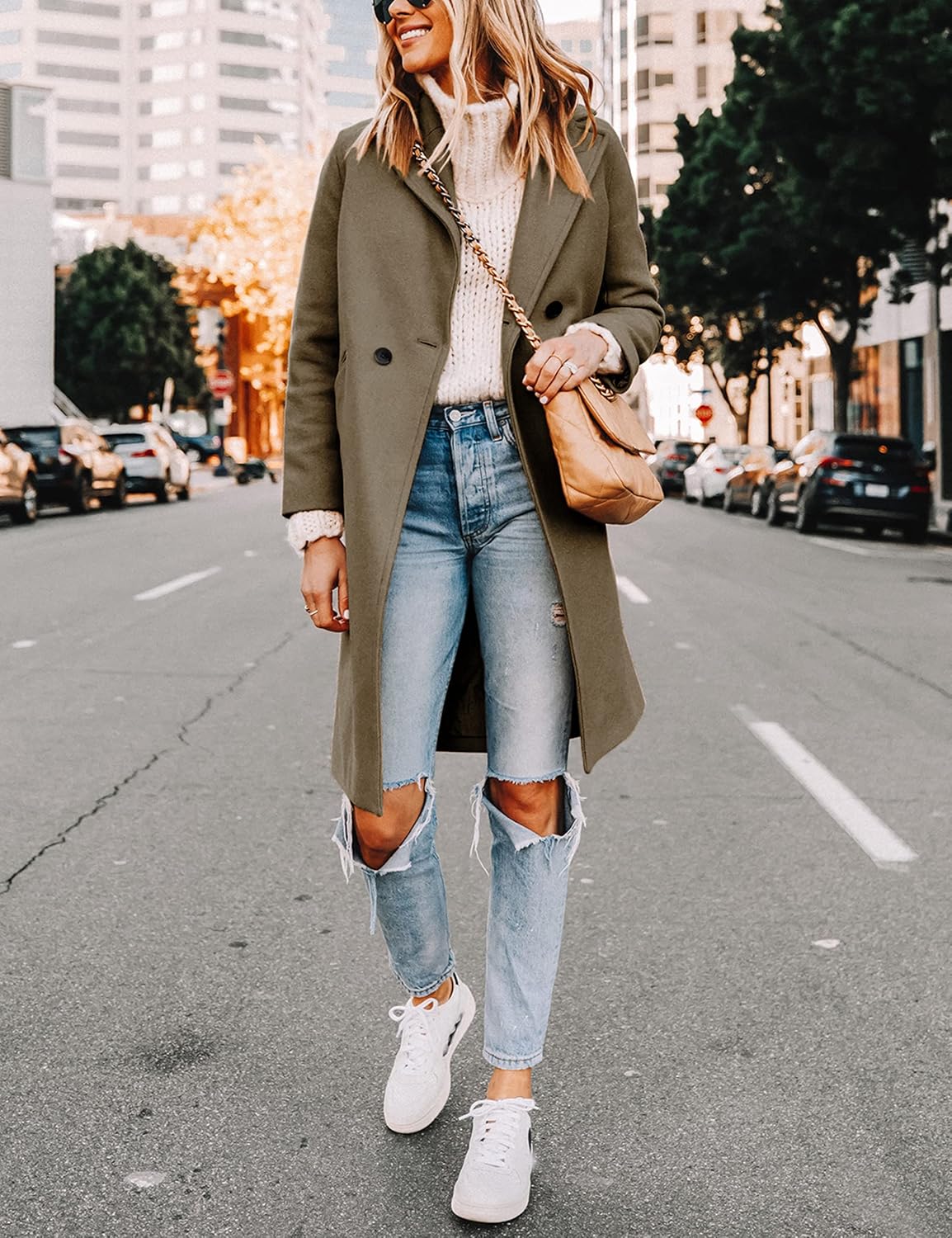 Clarice | Women's Double-Breasted Longline Coat with Notch Lapels