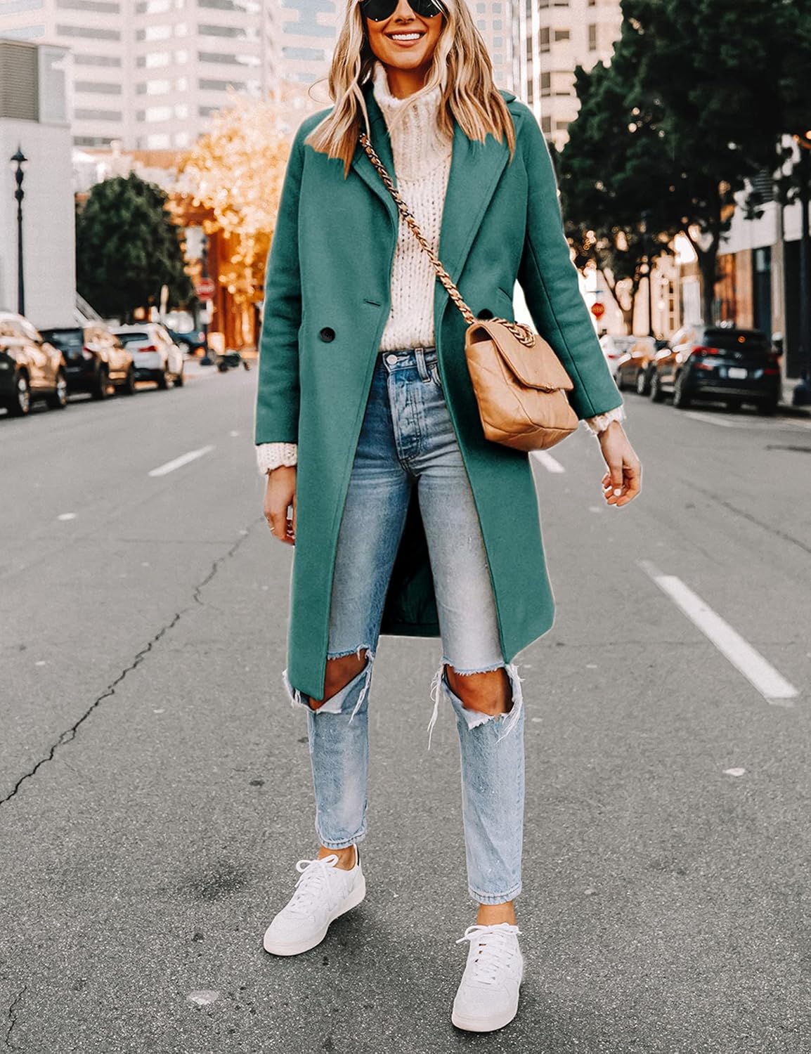 Clarice | Women's Double-Breasted Longline Coat with Notch Lapels