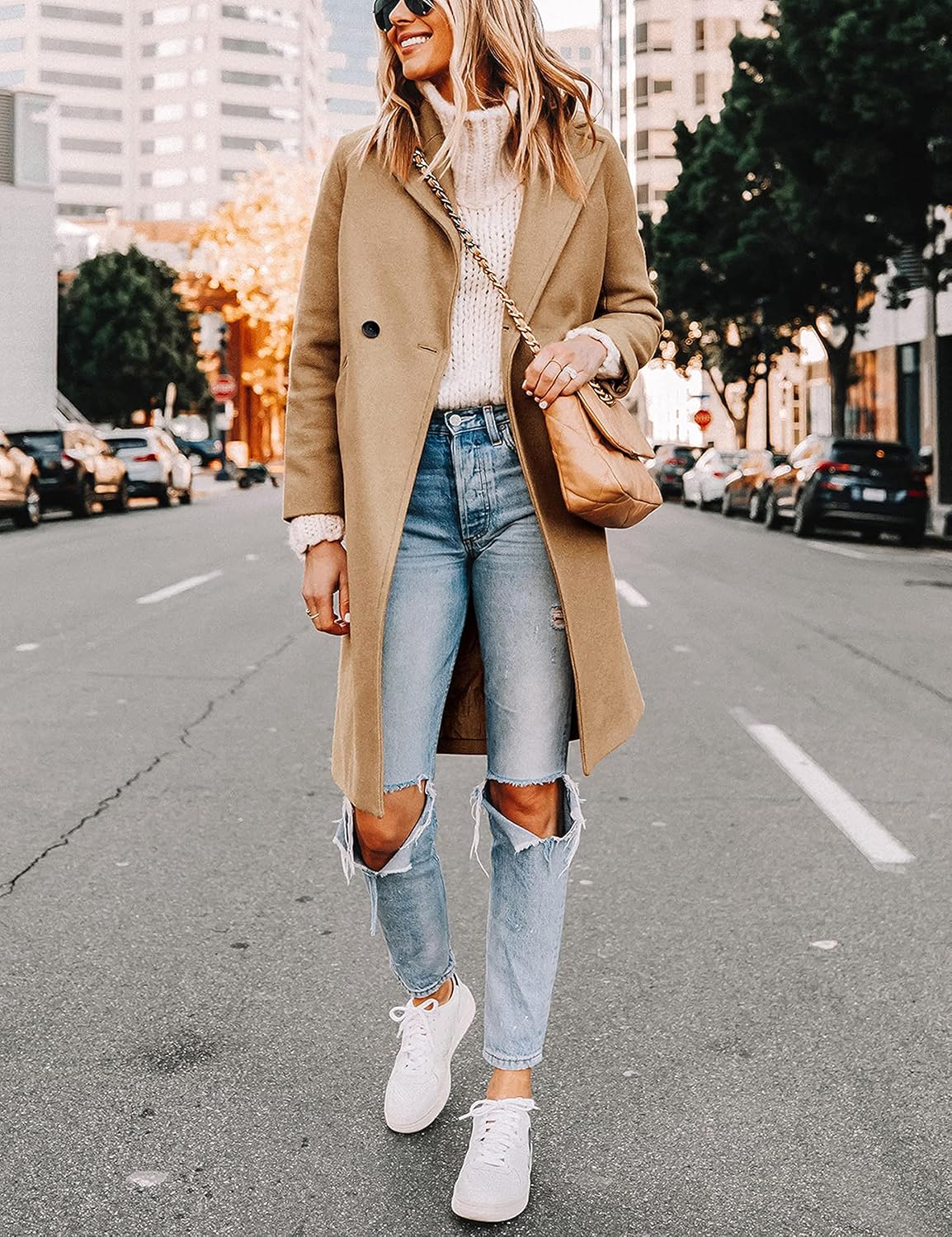 Clarice | Women's Double-Breasted Longline Coat with Notch Lapels
