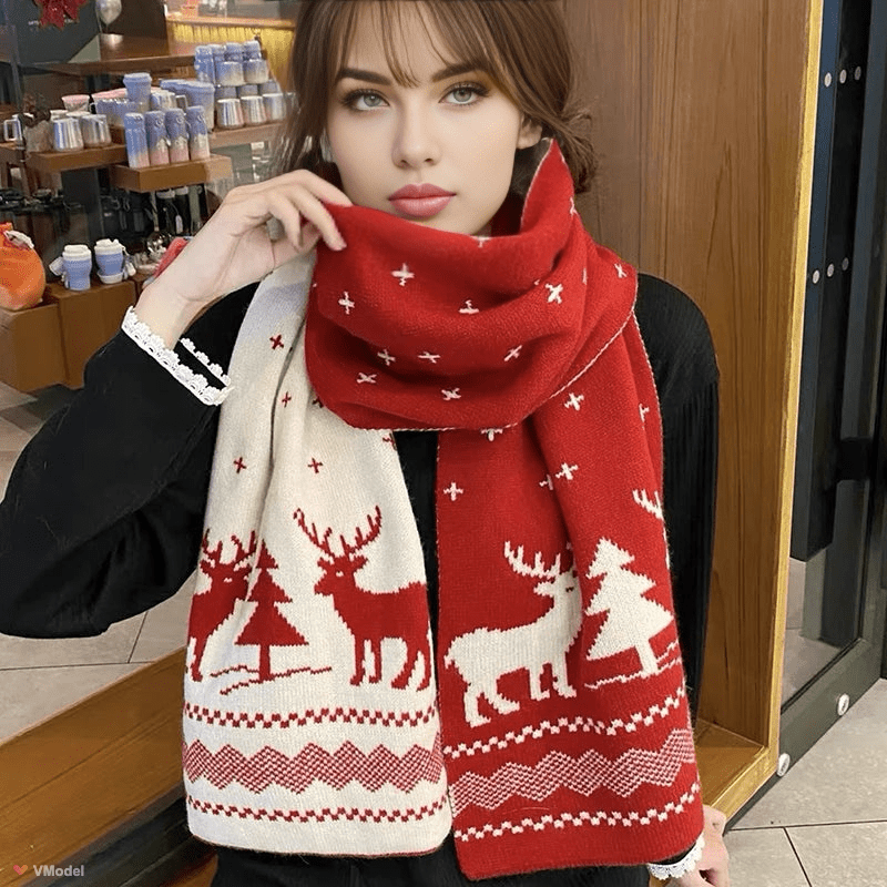 Nerys | Women's Reversible Christmas Scarf – Deer & Elk Knit