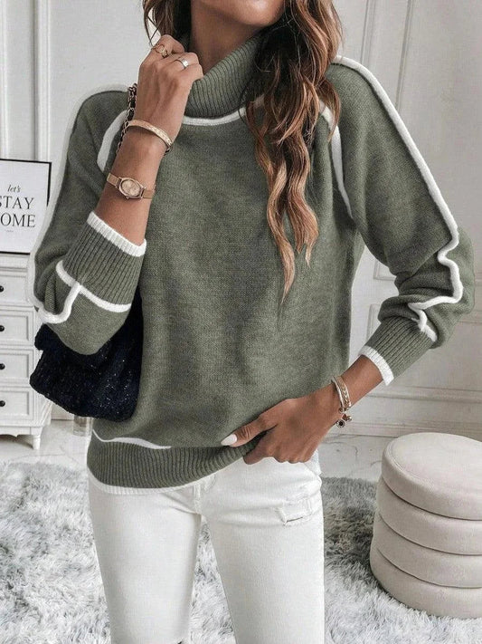 Women's Roll Neck Contrast Detail Knit Jumper