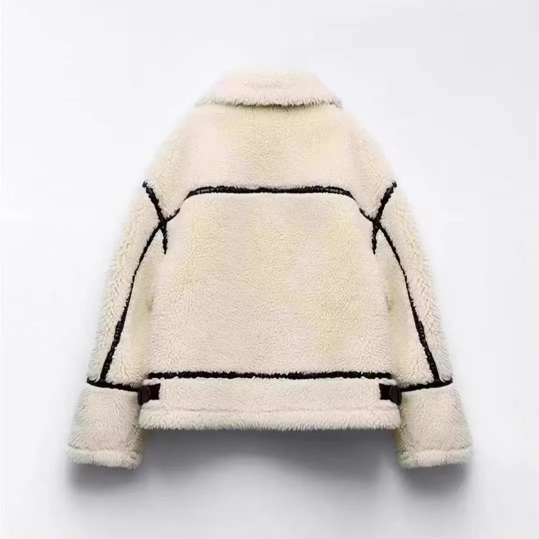 Juniper | Women's Oversized Teddy Jacket with Contrast Trim