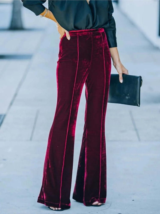 Elsbeth | Women's Velvet Wide Leg Trousers – Relaxed Flowing Fit