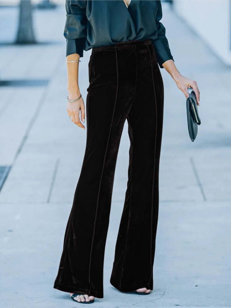 Elsbeth | Women's Velvet Wide Leg Trousers – Relaxed Flowing Fit