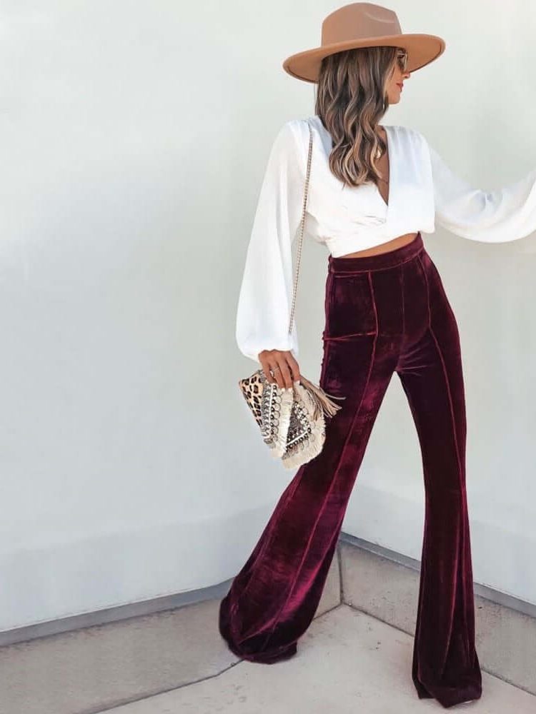 Elsbeth | Women's Velvet Wide Leg Trousers – Relaxed Flowing Fit