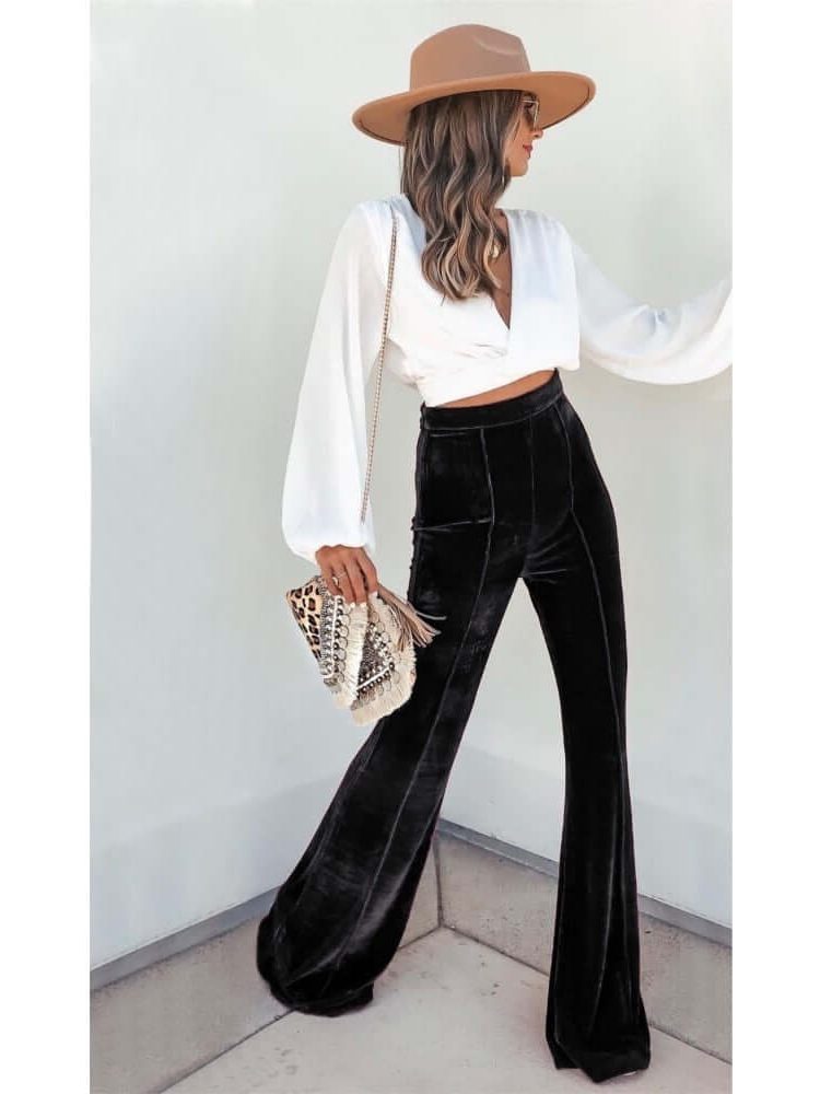 Elsbeth | Women's Velvet Wide Leg Trousers – Relaxed Flowing Fit