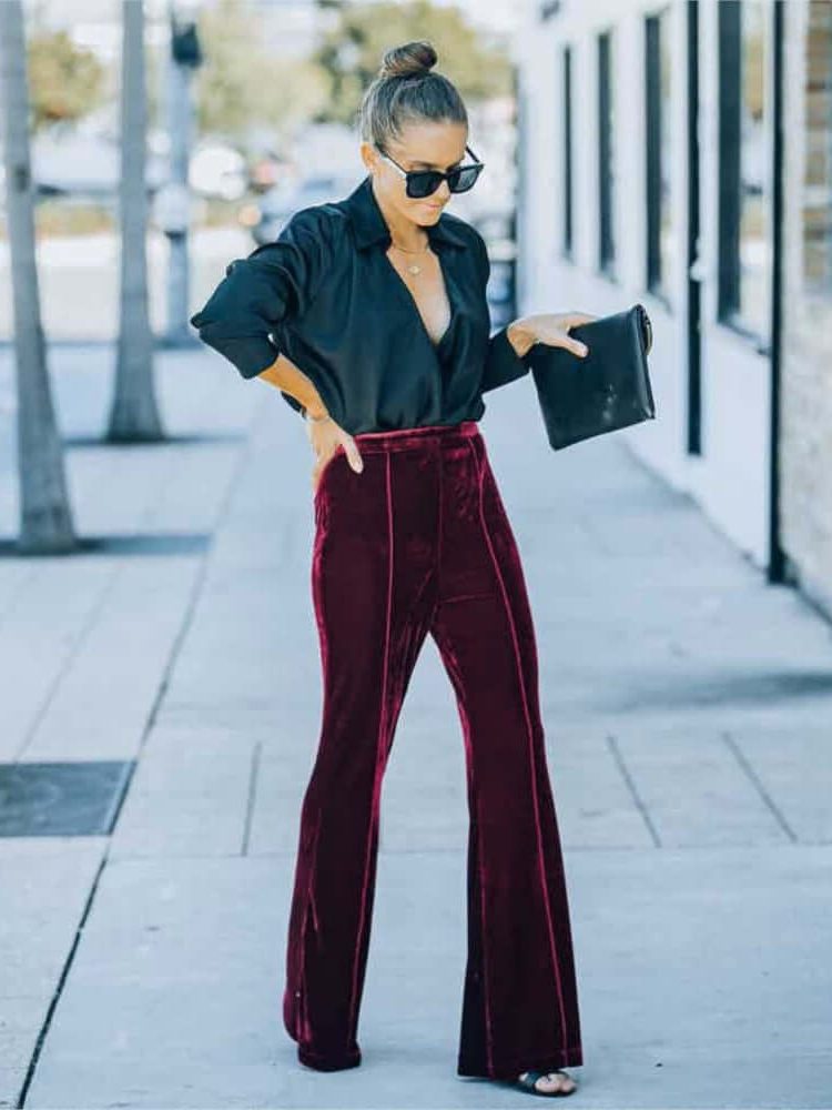 Elsbeth | Women's Velvet Wide Leg Trousers – Relaxed Flowing Fit