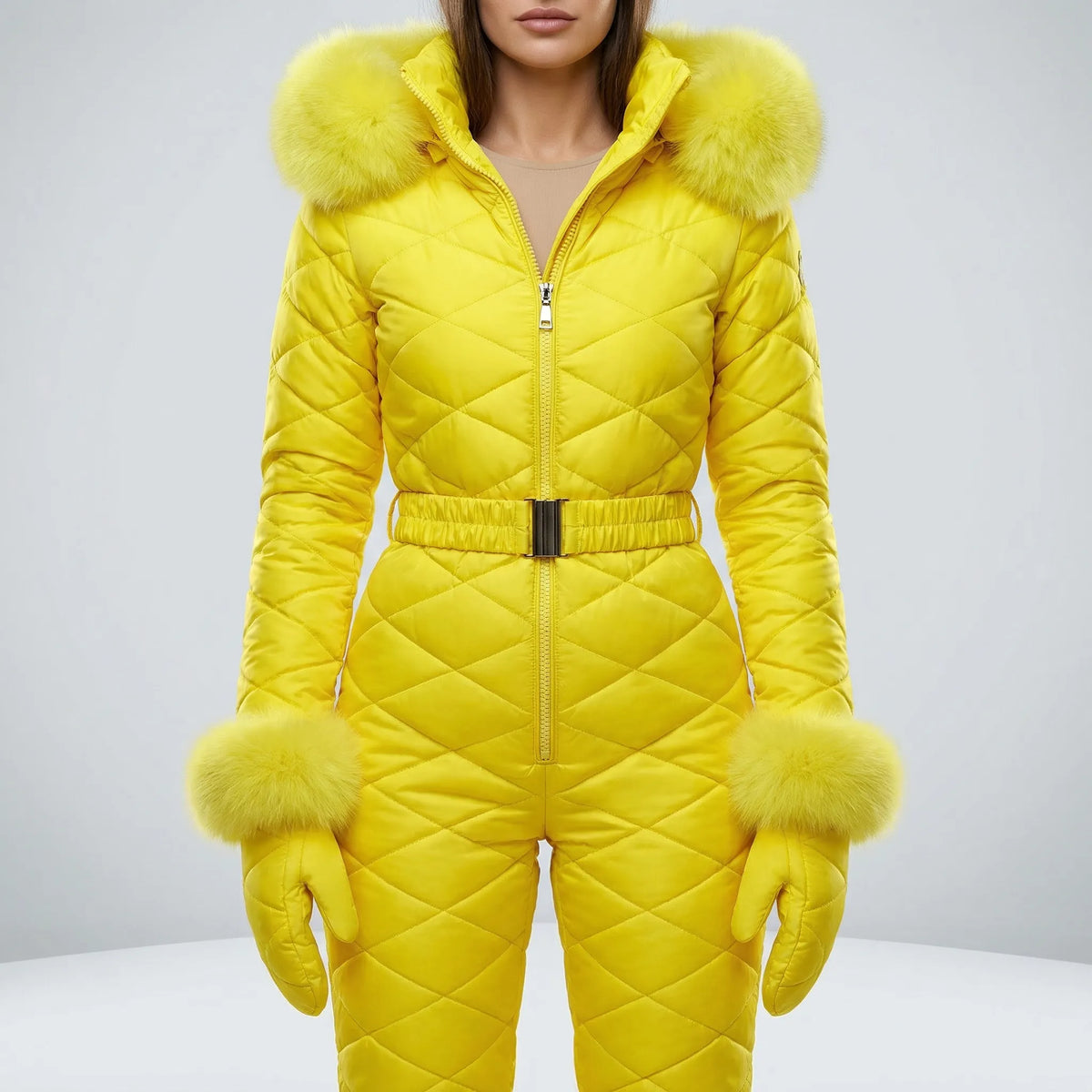 Olwen | Women's Slim-Fit Quilted Ski Jumpsuit with Adjustable Belt