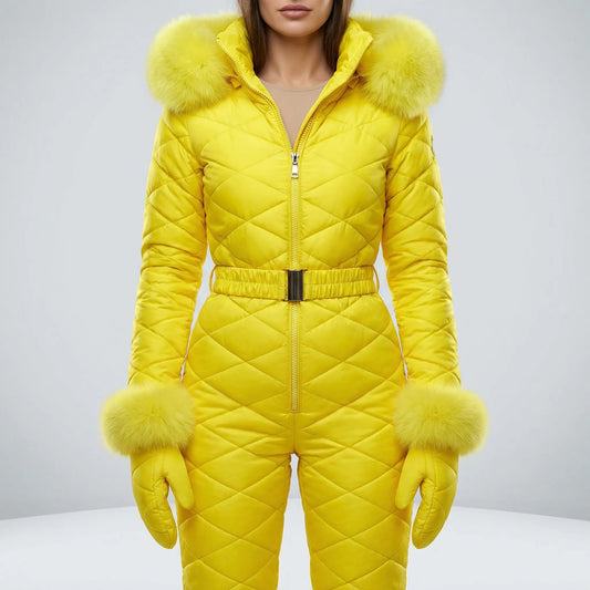Olwen | Women's Slim-Fit Quilted Ski Jumpsuit with Adjustable Belt