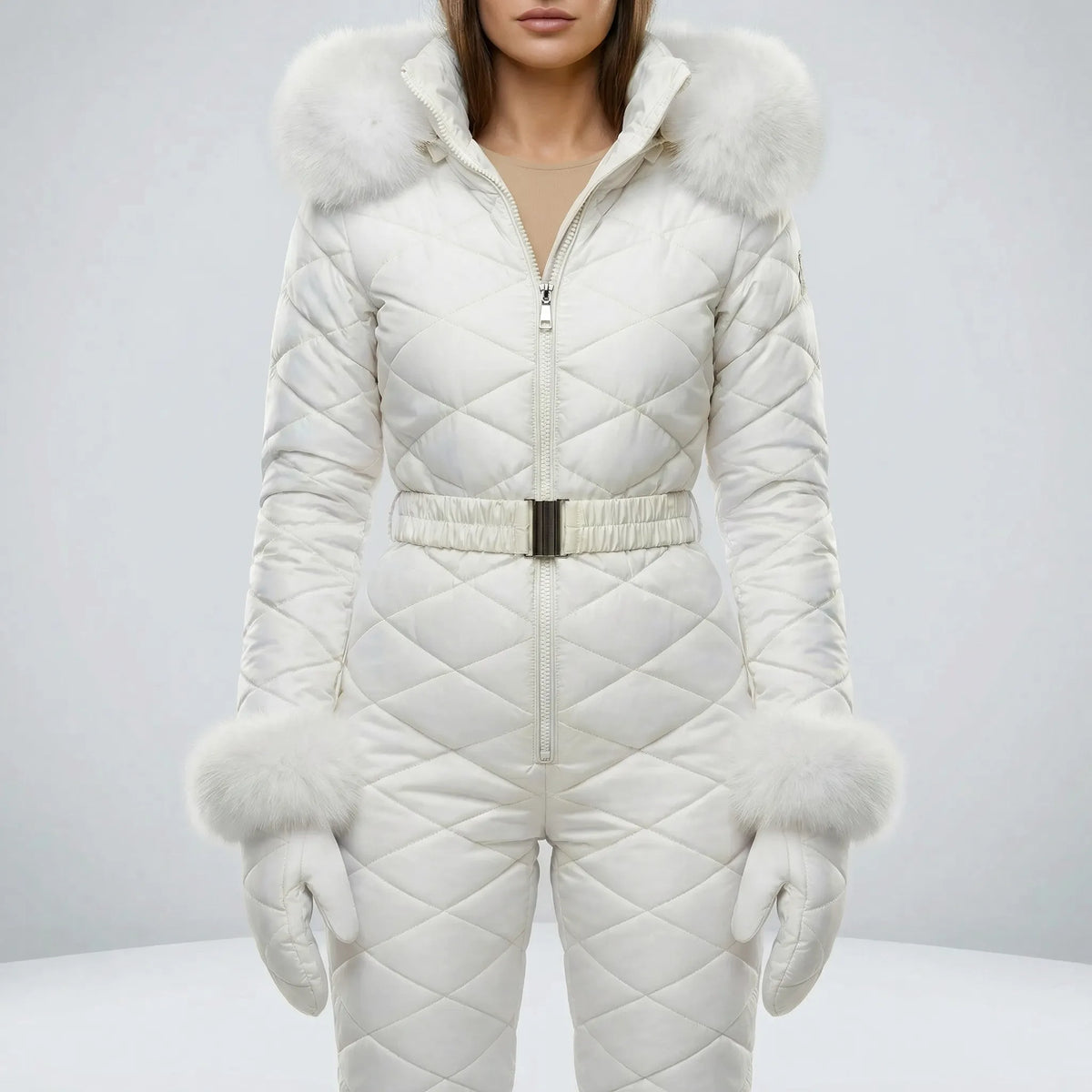 Olwen | Women's Slim-Fit Quilted Ski Jumpsuit with Adjustable Belt