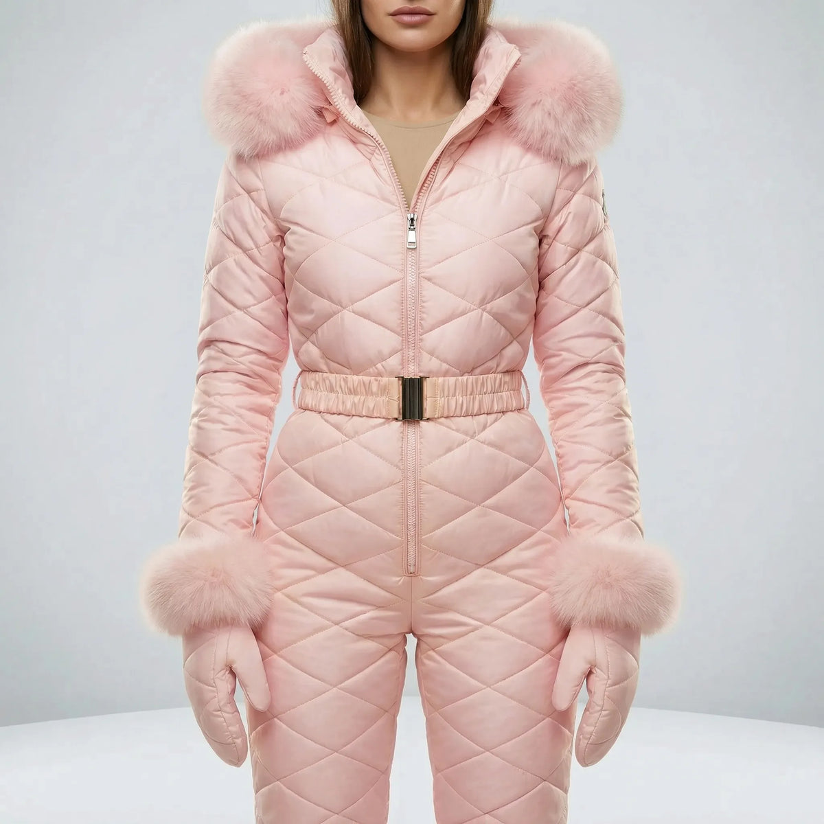 Olwen | Women's Slim-Fit Quilted Ski Jumpsuit with Adjustable Belt