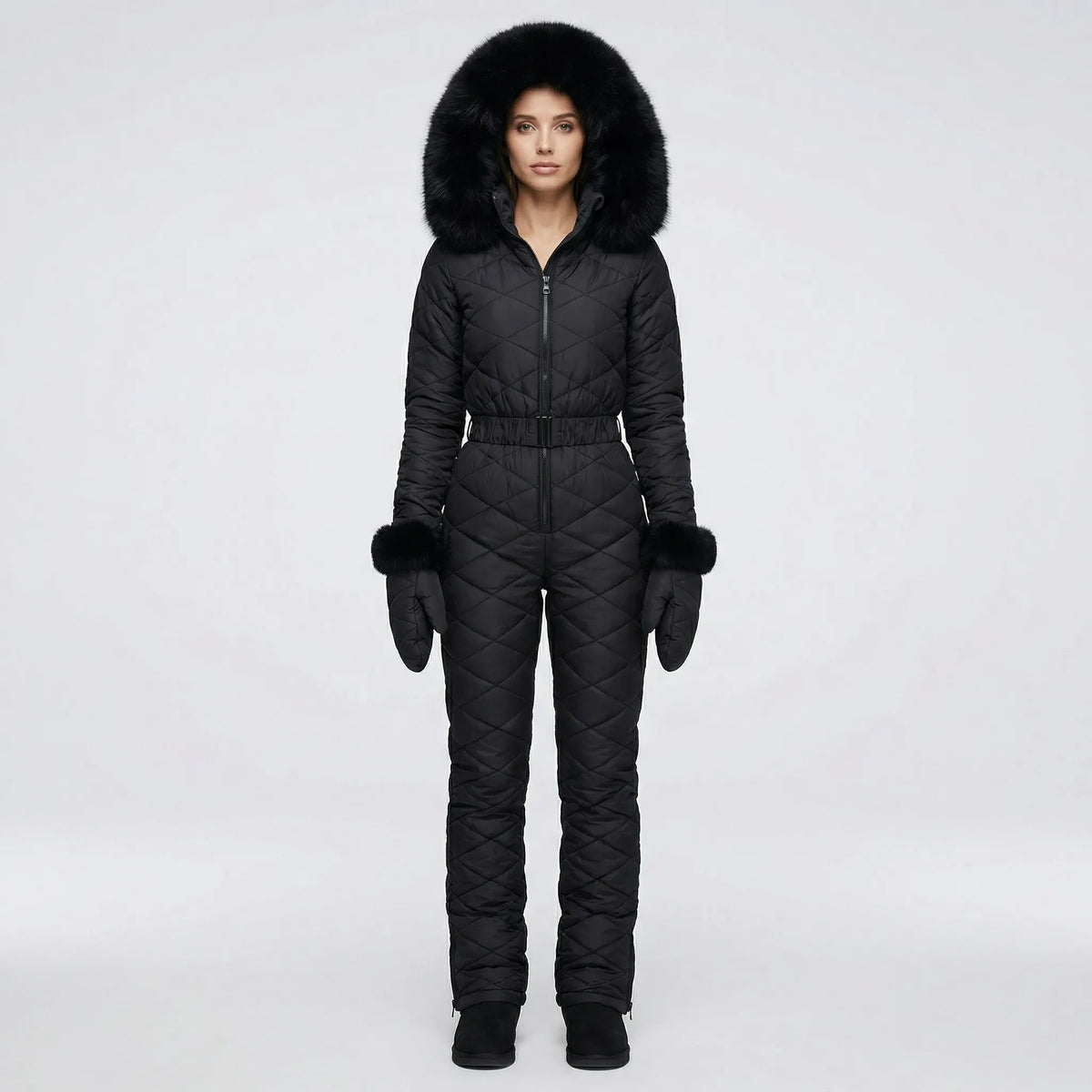 Olwen | Women's Slim-Fit Quilted Ski Jumpsuit with Adjustable Belt