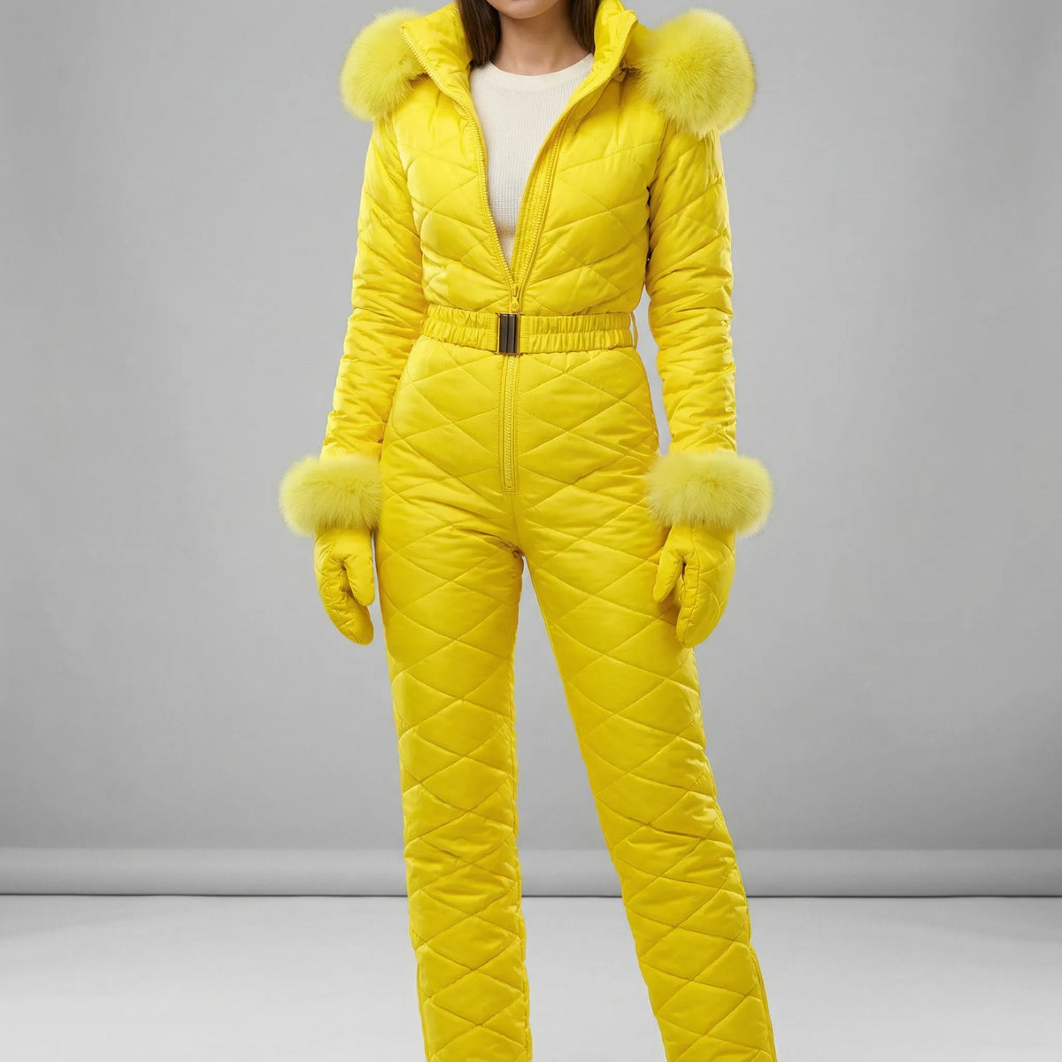 Olwen | Women's Slim-Fit Quilted Ski Jumpsuit with Adjustable Belt