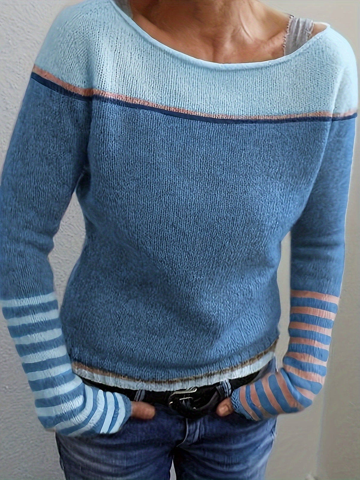 Tavitha | Women's Striped Boat Neck Knitted Jumper