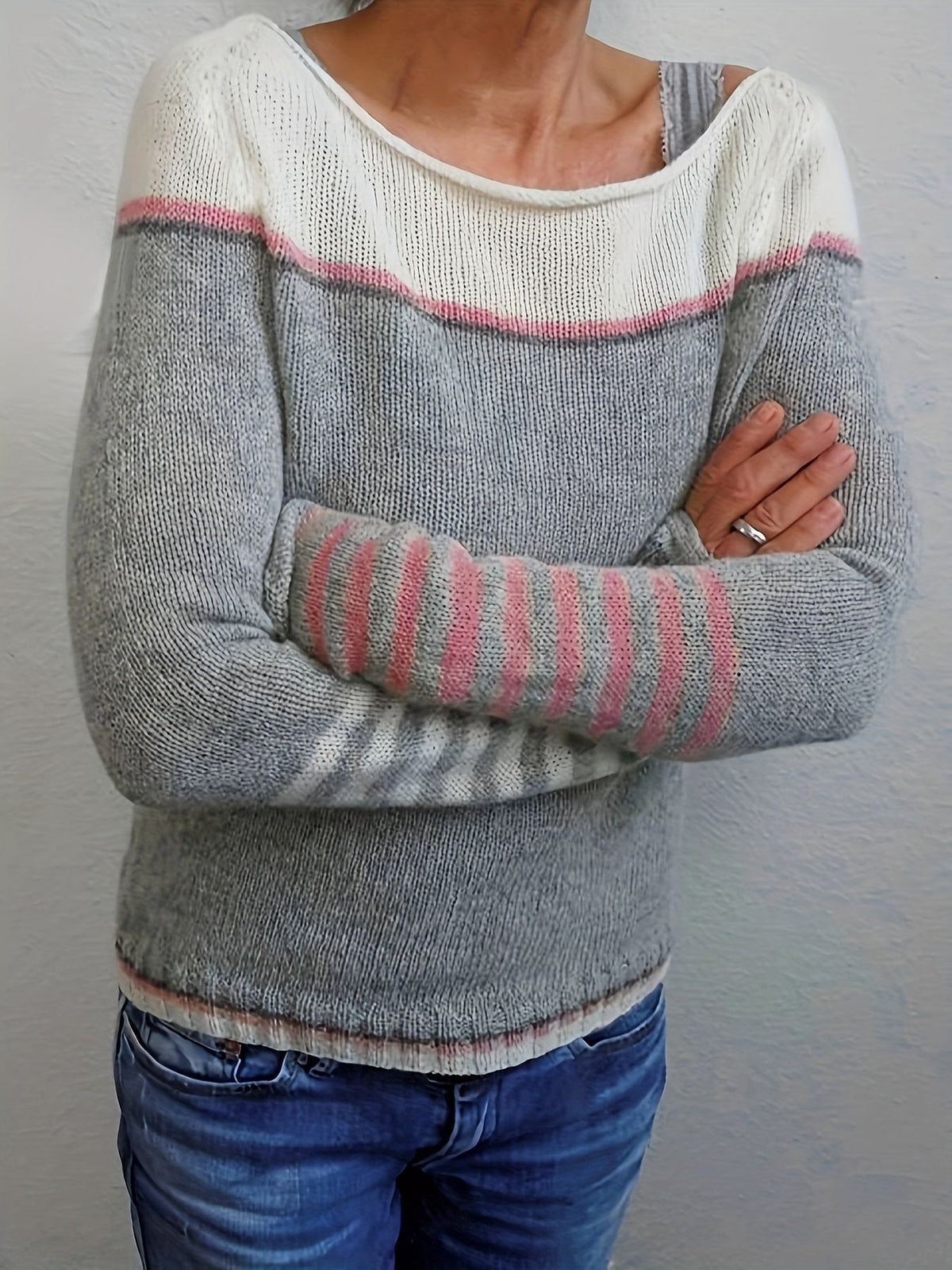 Tavitha | Women's Striped Boat Neck Knitted Jumper