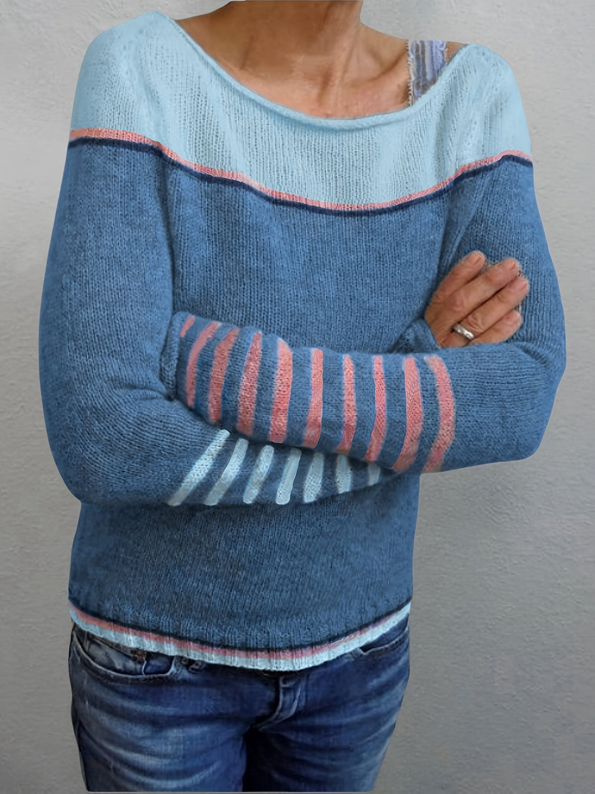 Tavitha | Women's Striped Boat Neck Knitted Jumper
