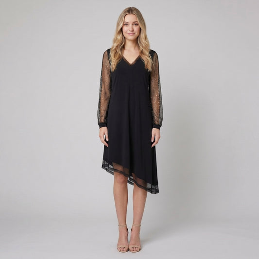 Matilda | Women's Black Sheer-Sleeve Party Dress