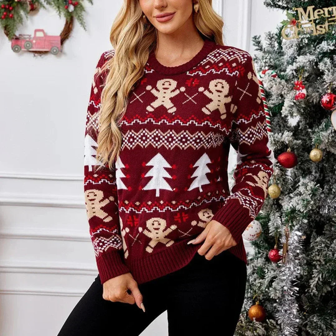 Mirabelle | Women's Red Christmas Jumper – Crew Neck Festive Pattern