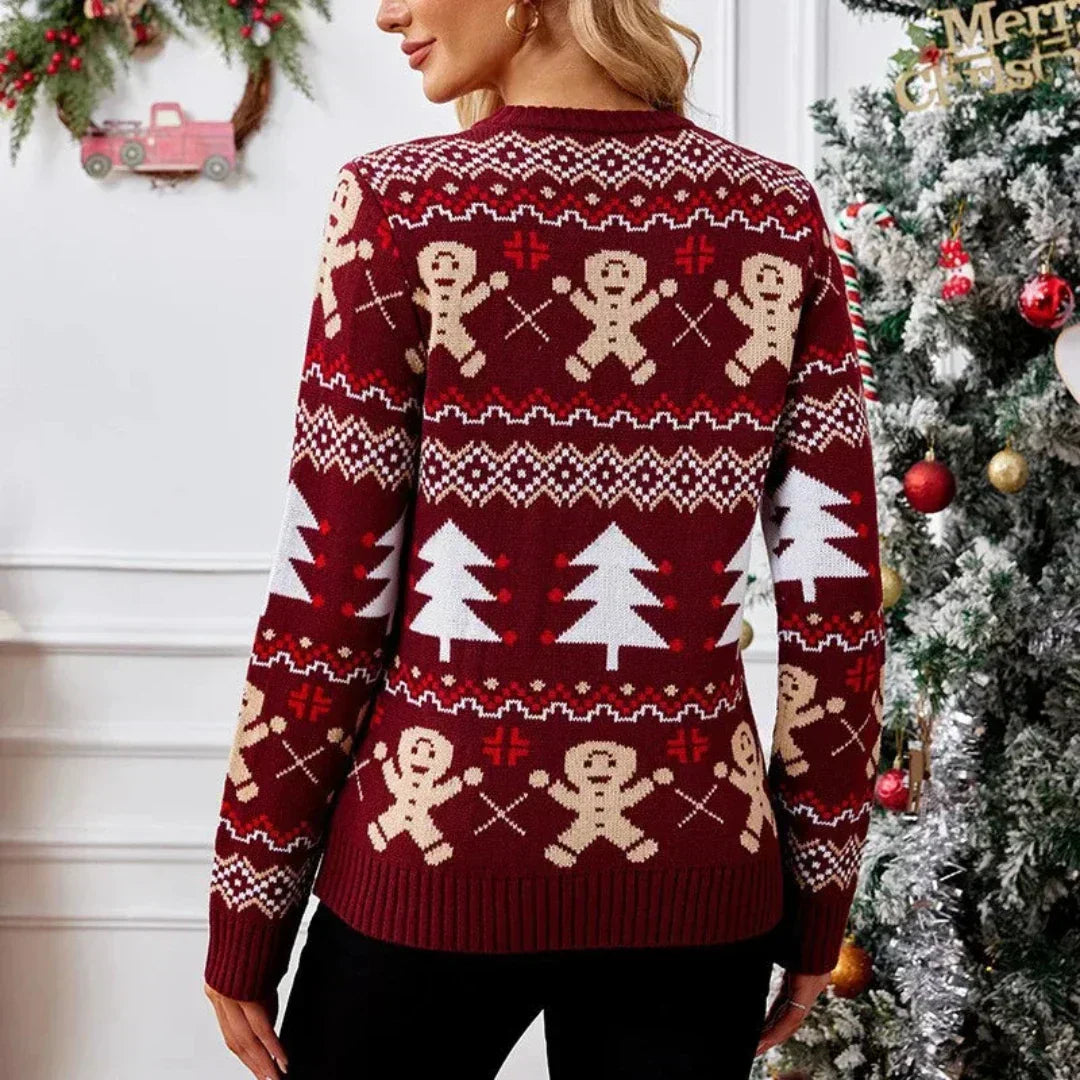 Mirabelle | Women's Red Christmas Jumper – Crew Neck Festive Pattern