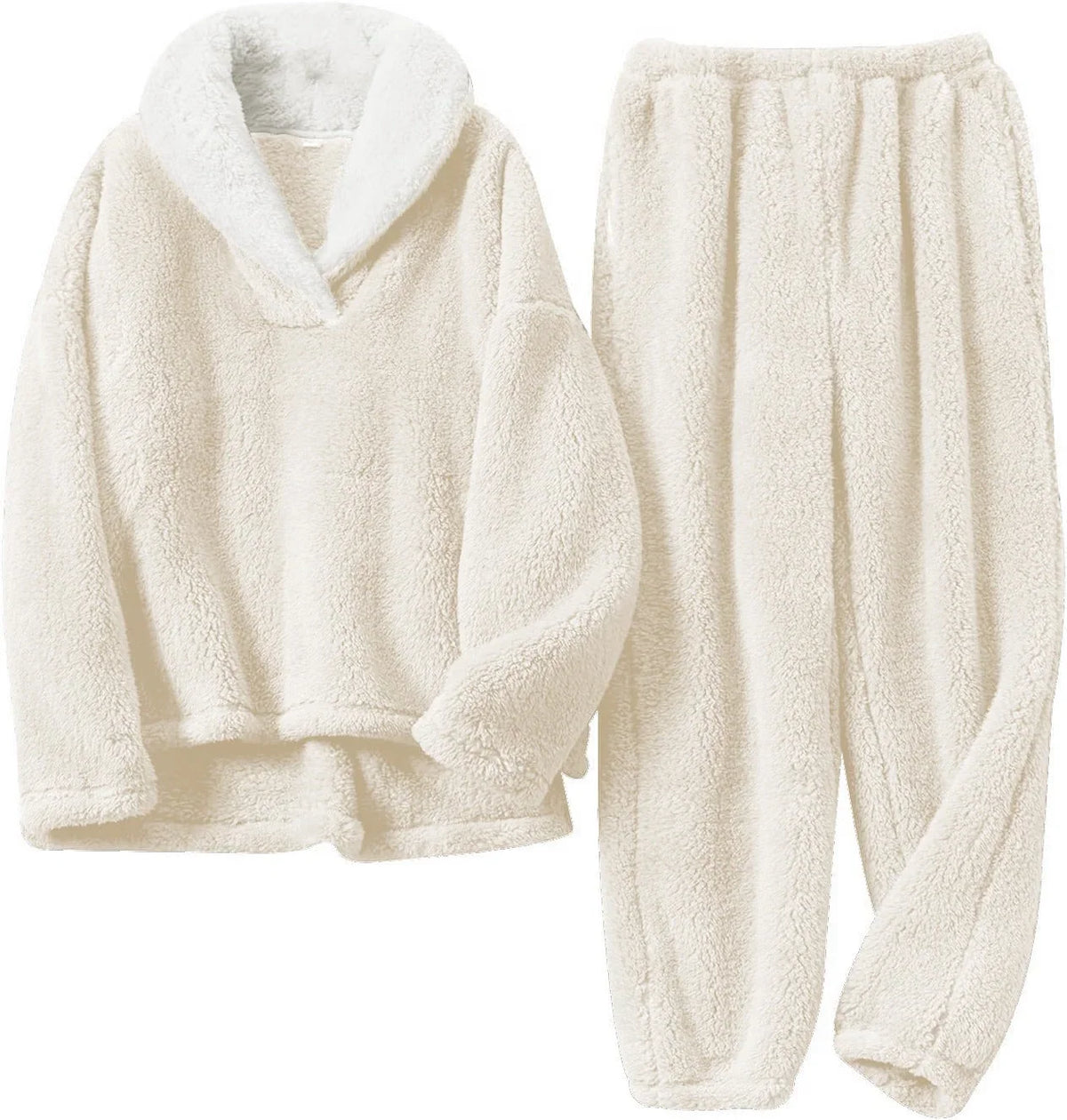 Wilma | Women's Plush Sherpa Lounge Set with V-Neck Top & Elasticated Pants