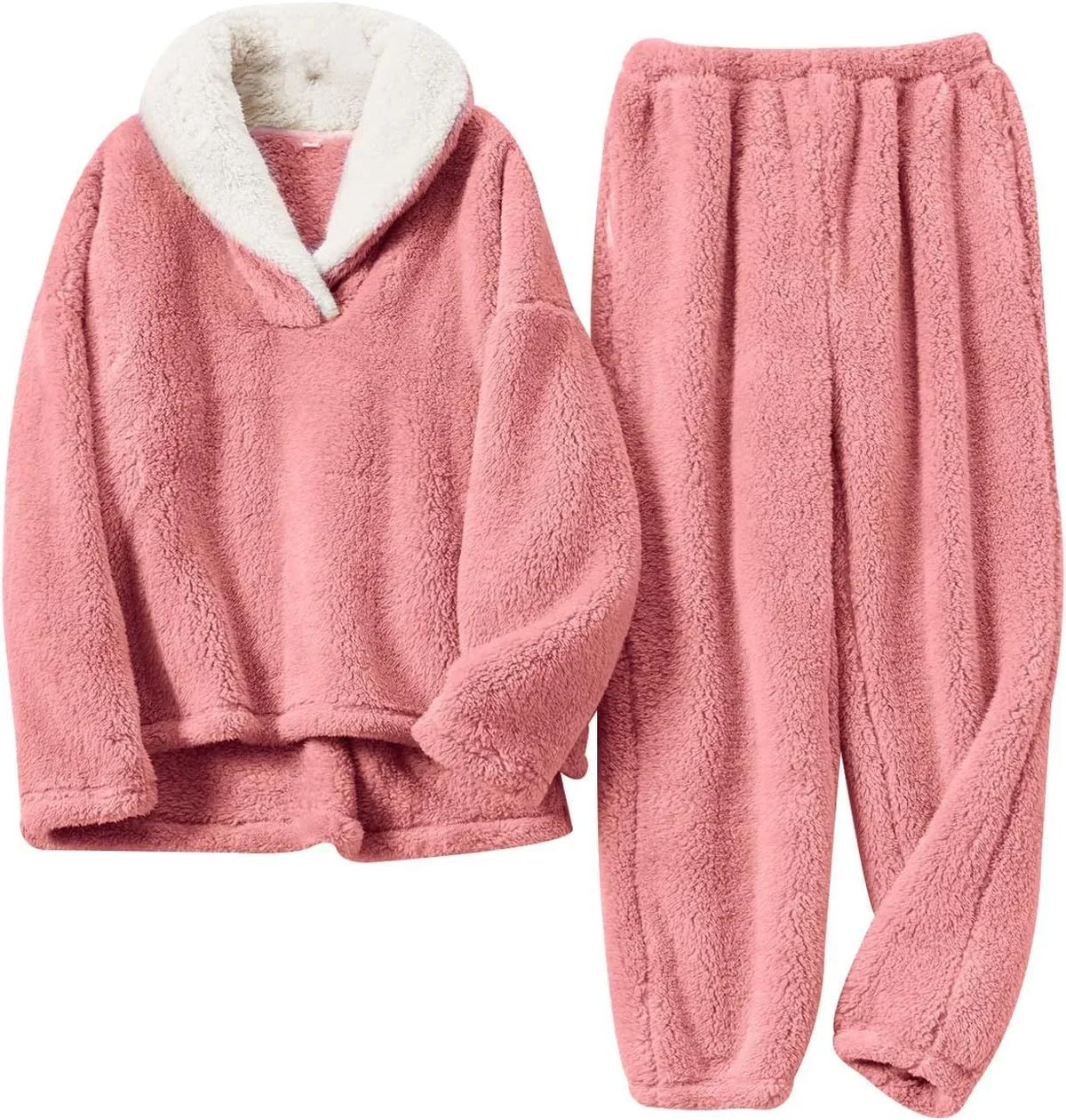 Wilma | Women's Plush Sherpa Lounge Set with V-Neck Top & Elasticated Pants