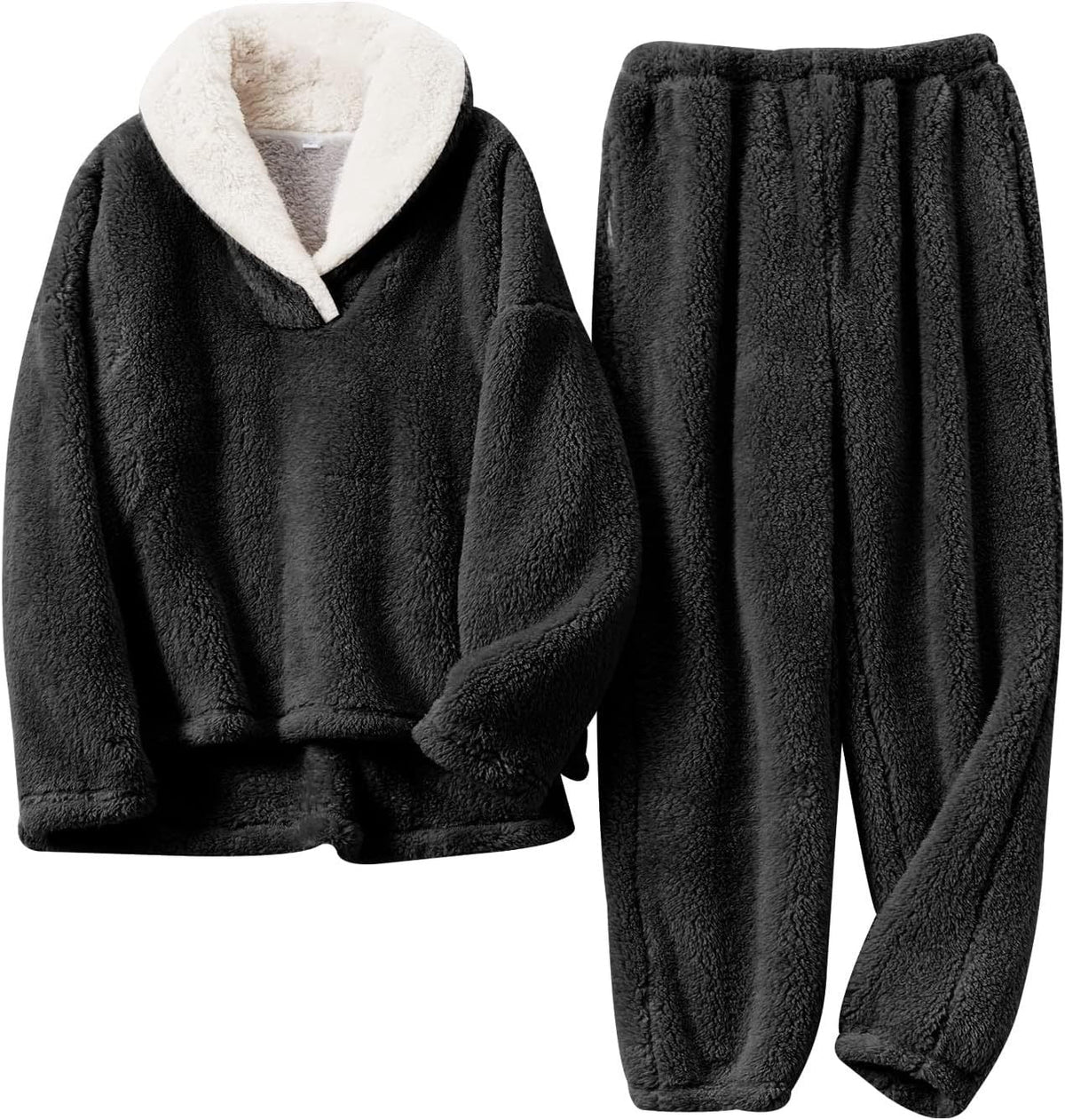 Wilma | Women's Plush Sherpa Lounge Set with V-Neck Top & Elasticated Pants