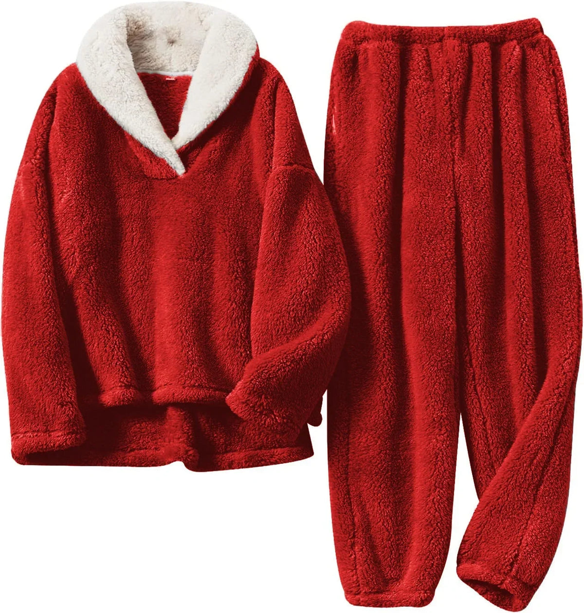 Wilma | Women's Plush Sherpa Lounge Set with V-Neck Top & Elasticated Pants