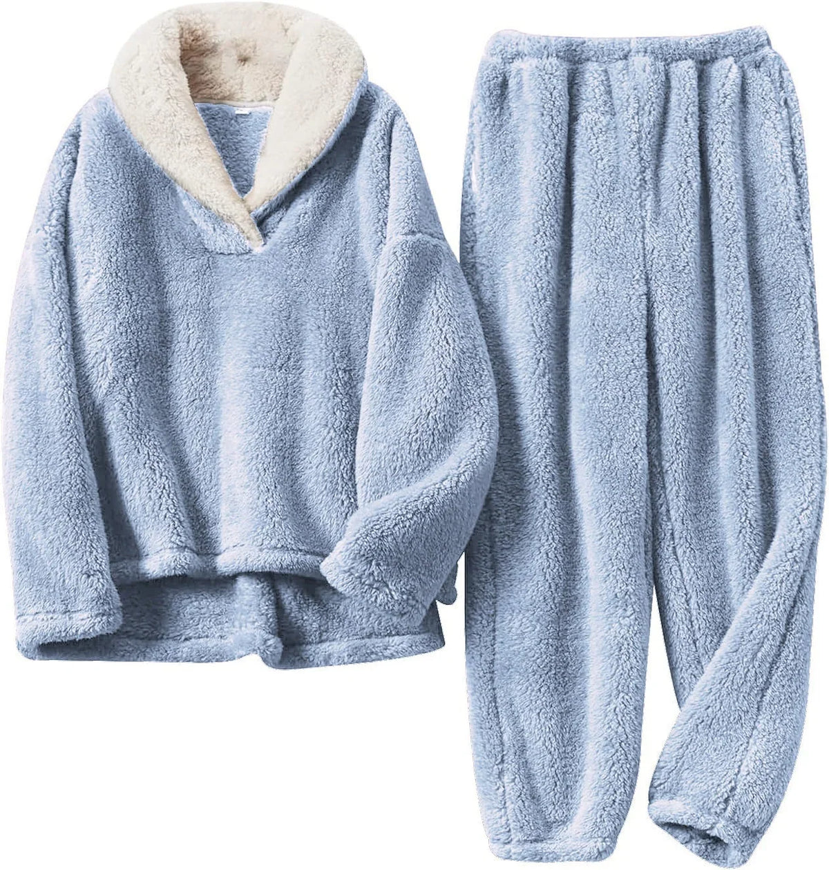 Wilma | Women's Plush Sherpa Lounge Set with V-Neck Top & Elasticated Pants