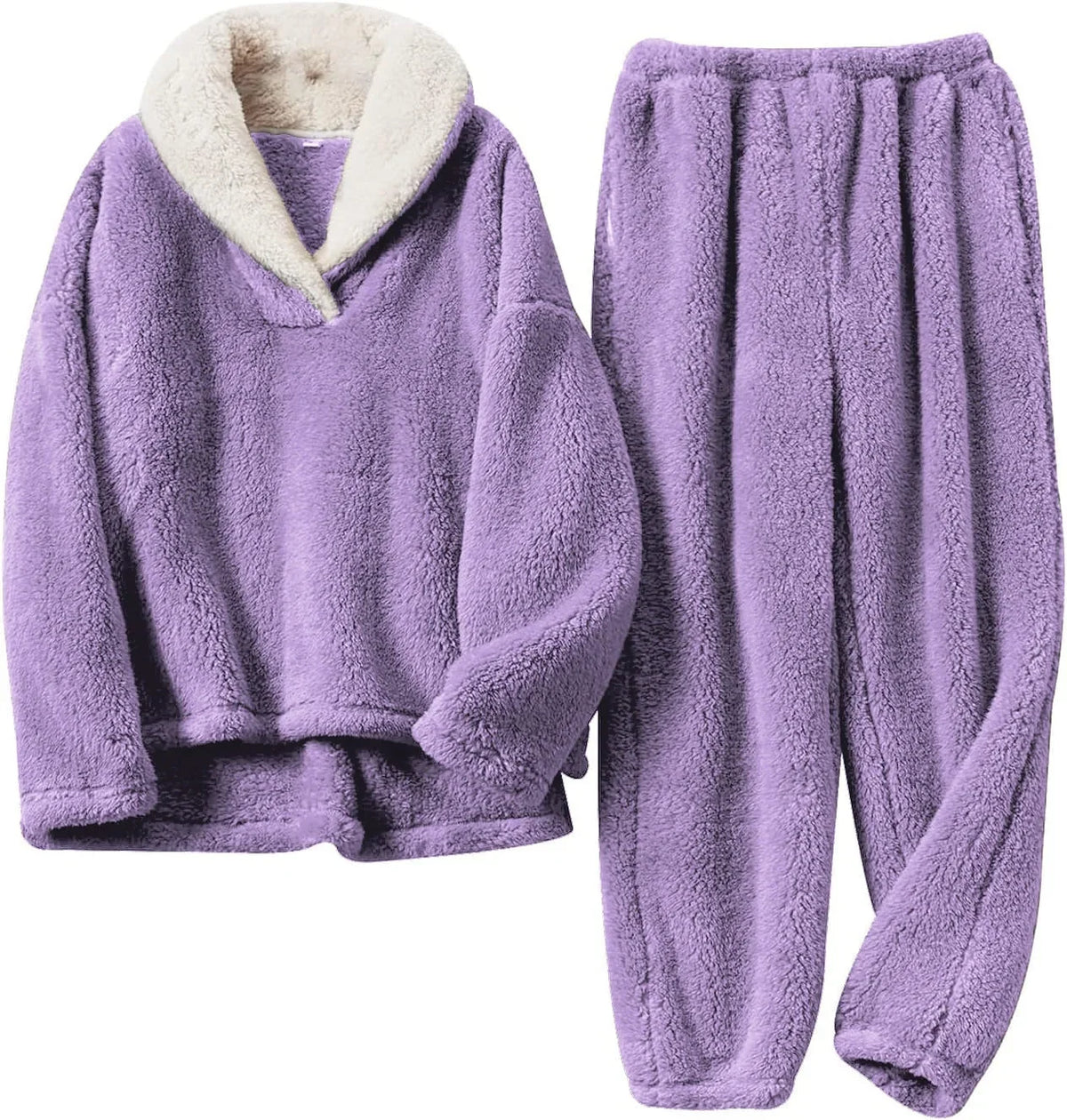 Wilma | Women's Plush Sherpa Lounge Set with V-Neck Top & Elasticated Pants