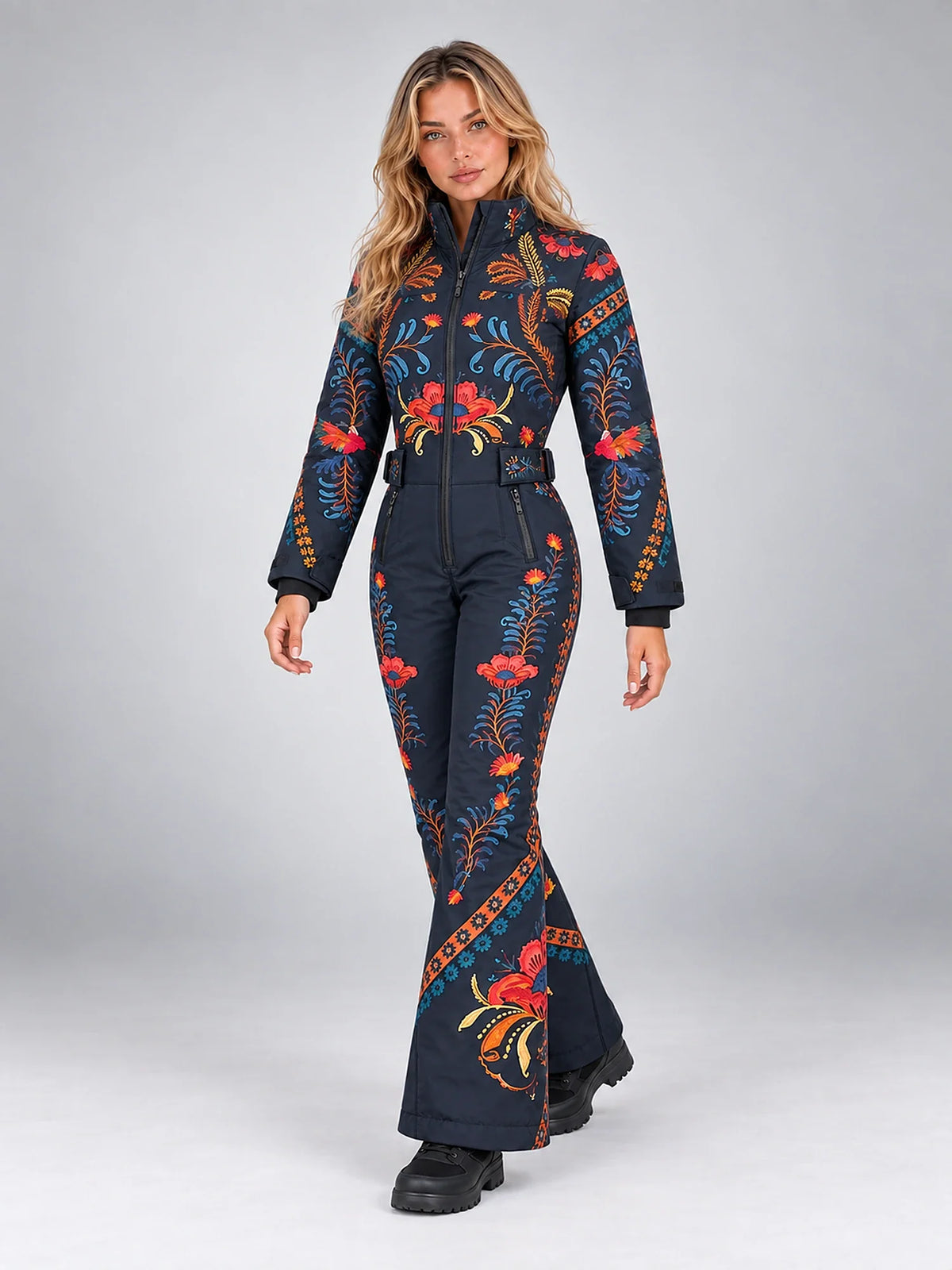 Liesl | Women's Floral Ski Jumpsuit with Stand Collar – Slim-Fit One-Piece
