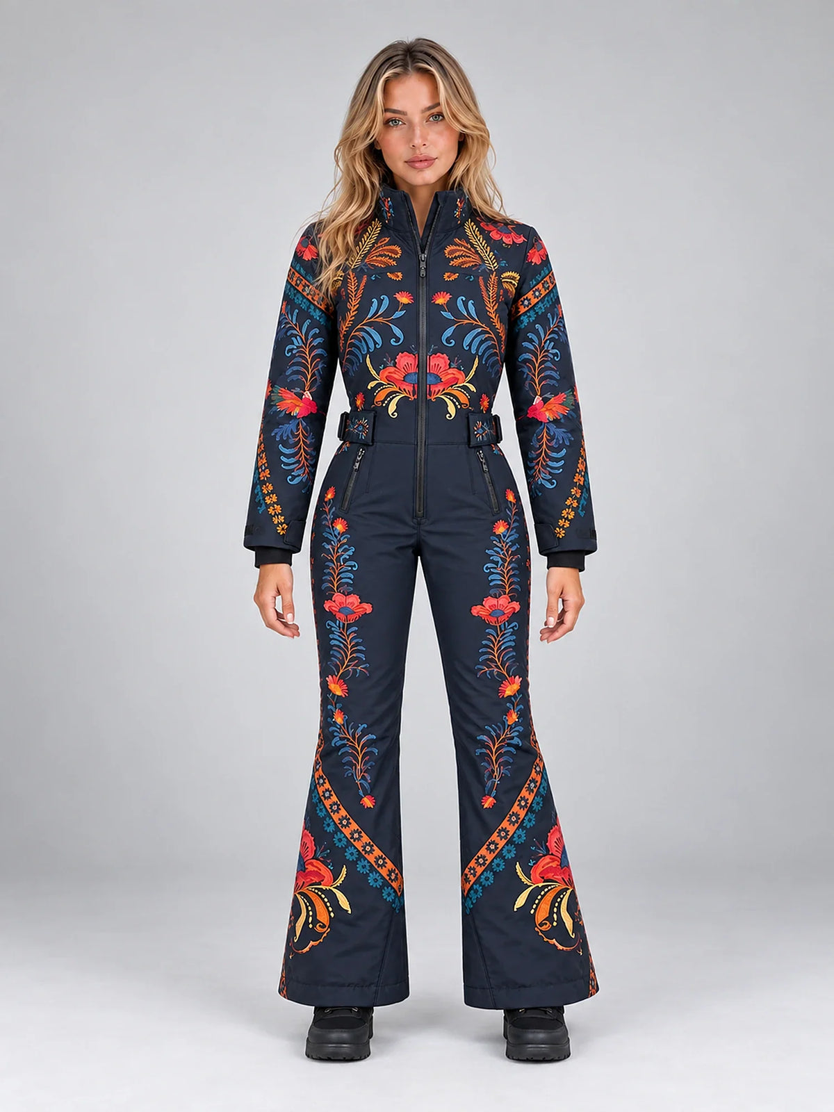Liesl | Women's Floral Ski Jumpsuit with Stand Collar – Slim-Fit One-Piece