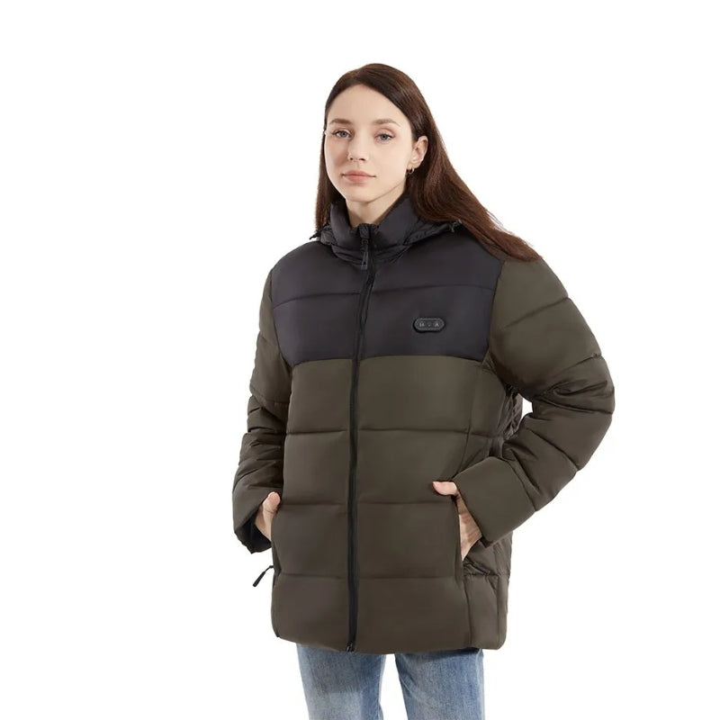 Ffion | Women's Heated Puffer Jacket with Detachable Hood & Two-Tone Yoke