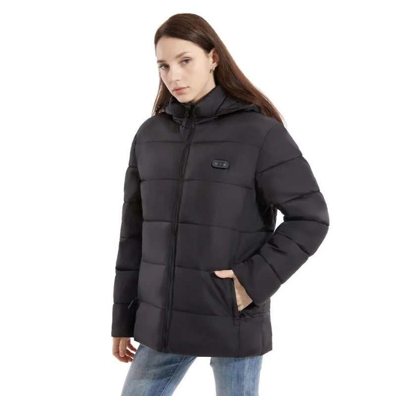 Ffion | Women's Heated Puffer Jacket with Detachable Hood & Two-Tone Yoke