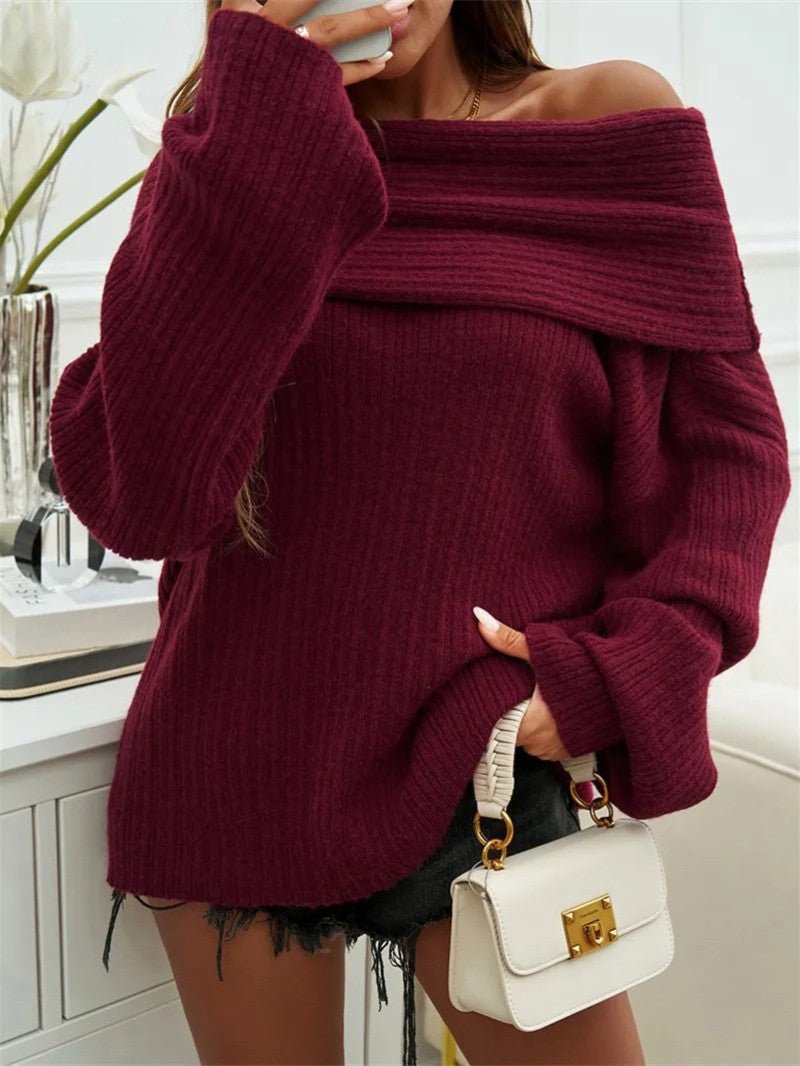 Women's Oversized Ribbed Off-Shoulder Bardot Jumper