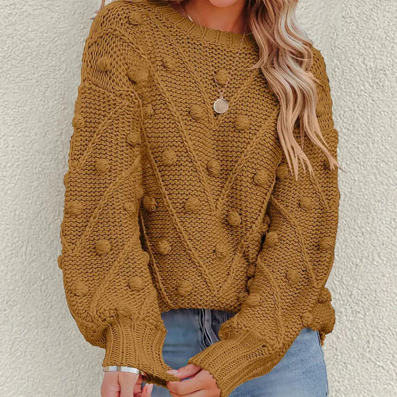 Rosalie | Women's Chunky Cable Knit Bobble Balloon Sleeve Jumper