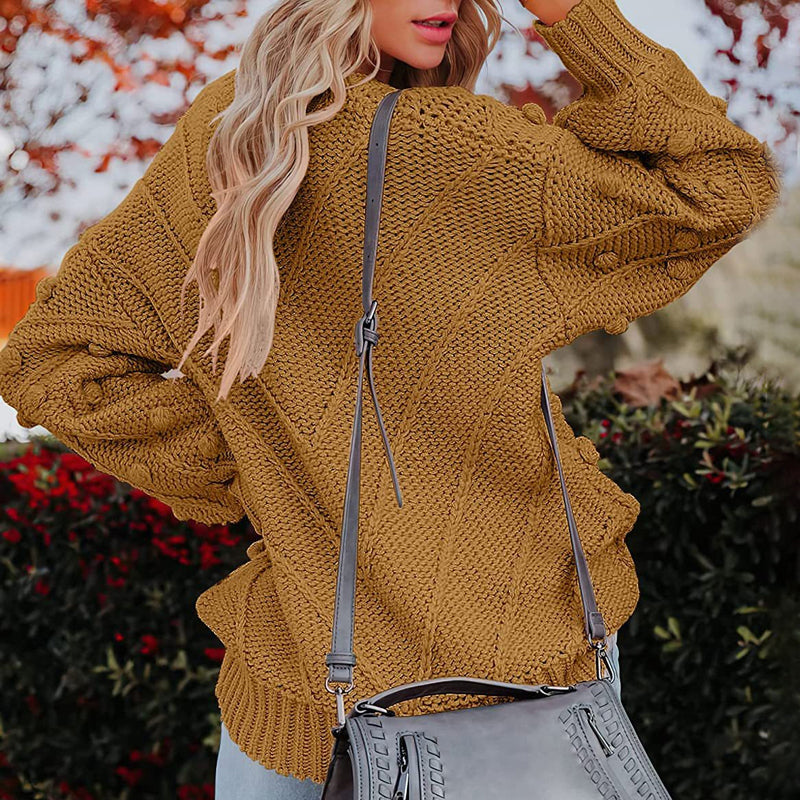 Rosalie | Women's Chunky Cable Knit Bobble Balloon Sleeve Jumper