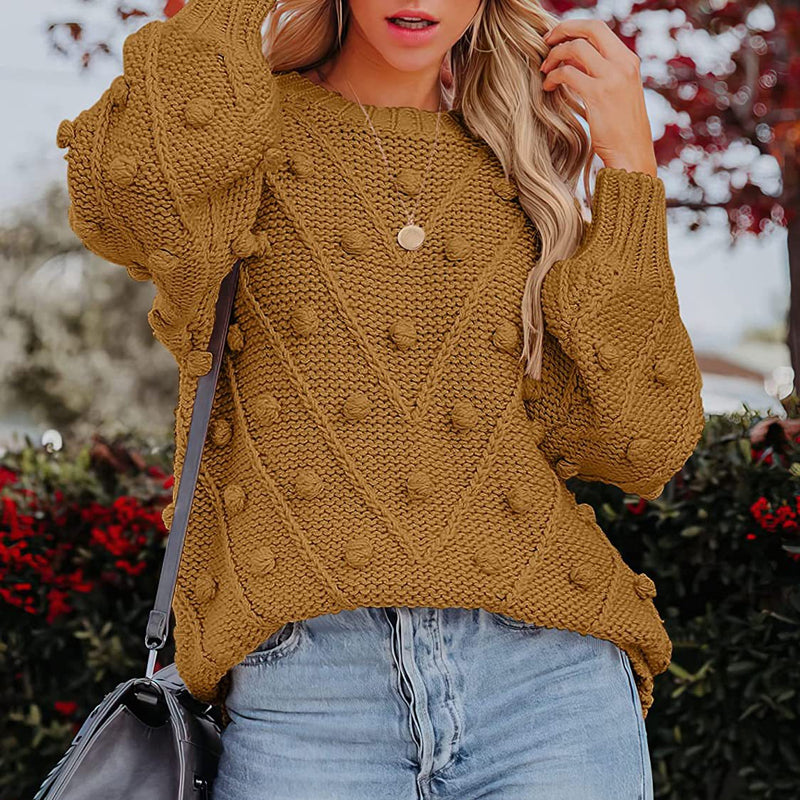 Rosalie | Women's Chunky Cable Knit Bobble Balloon Sleeve Jumper