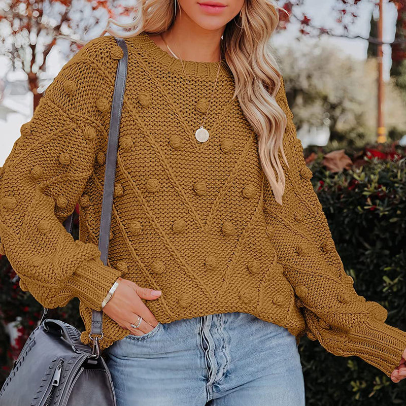 Rosalie | Women's Chunky Cable Knit Bobble Balloon Sleeve Jumper