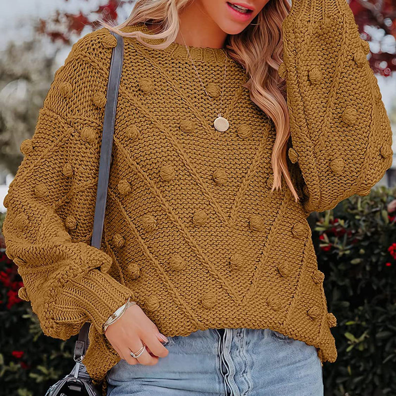 Rosalie | Women's Chunky Cable Knit Bobble Balloon Sleeve Jumper