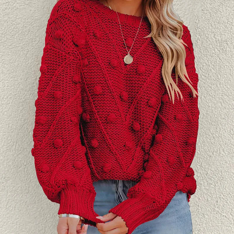 Rosalie | Women's Chunky Cable Knit Bobble Balloon Sleeve Jumper