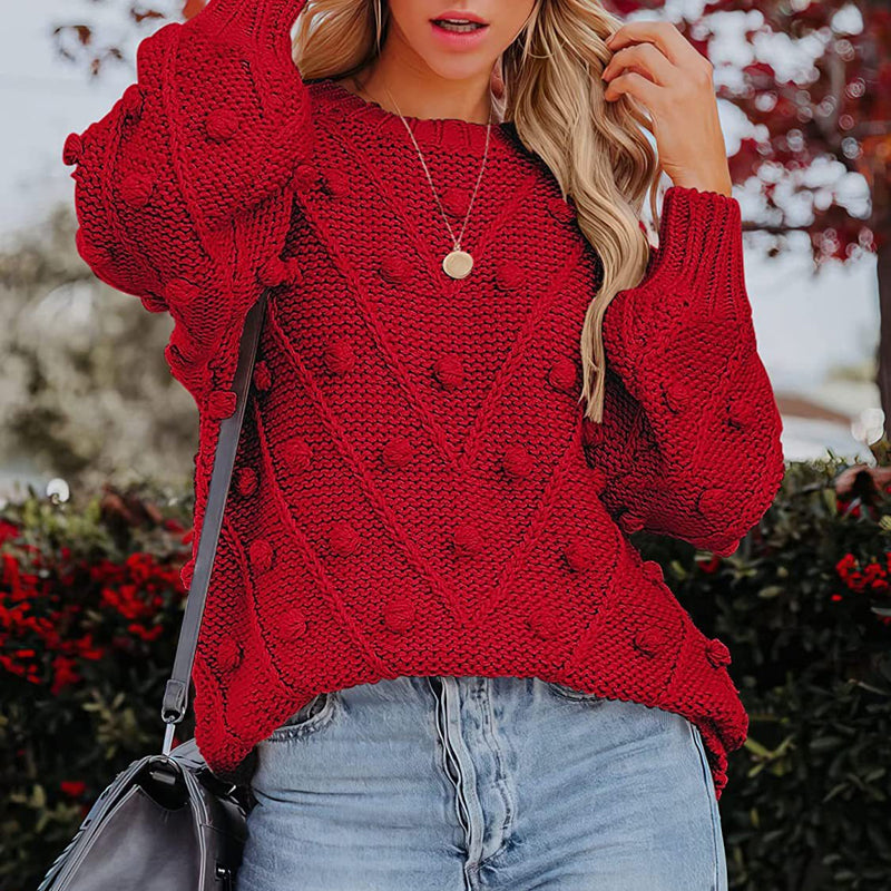 Rosalie | Women's Chunky Cable Knit Bobble Balloon Sleeve Jumper