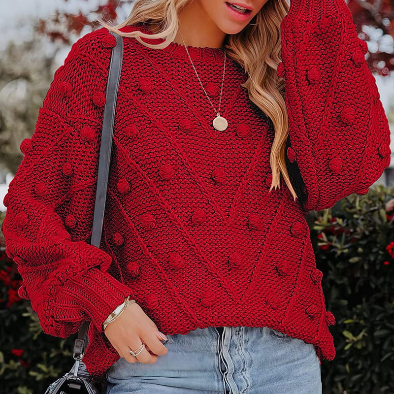 Rosalie | Women's Chunky Cable Knit Bobble Balloon Sleeve Jumper