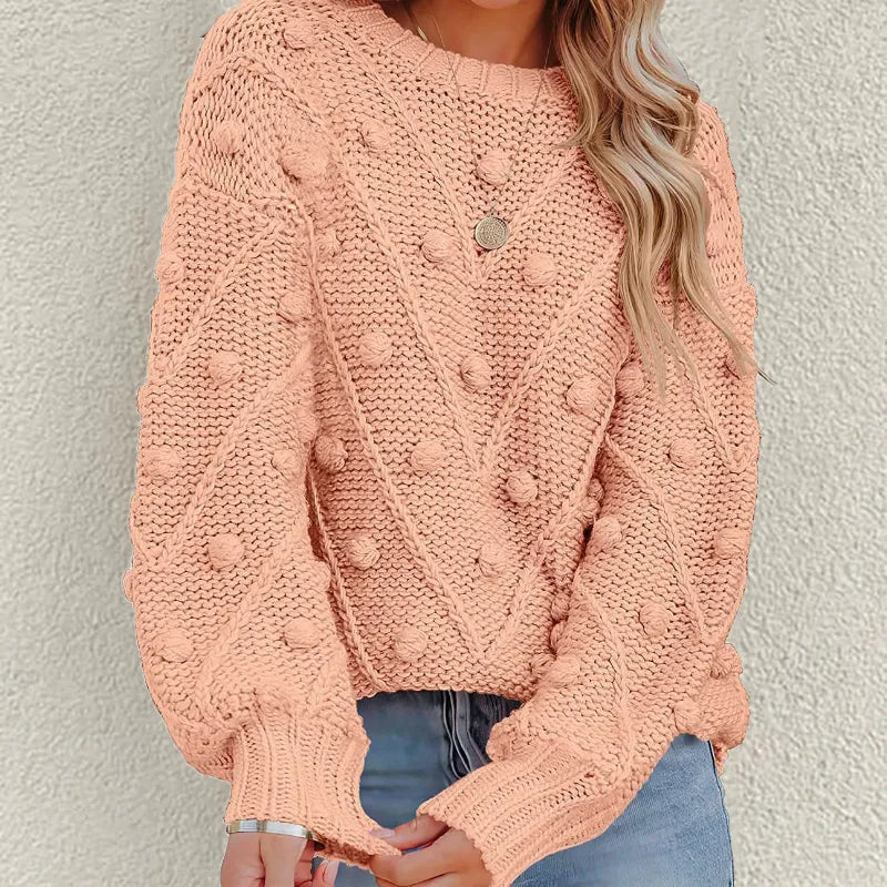 Rosalie | Women's Chunky Cable Knit Bobble Balloon Sleeve Jumper